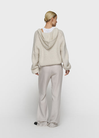 Kapuzenstrickpullover mit Lurex | ecru