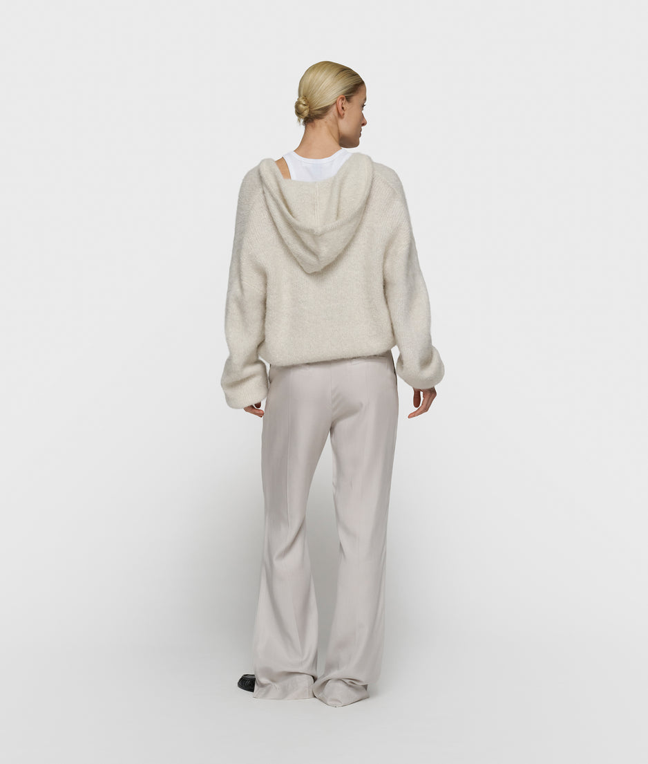 Kapuzenstrickpullover mit Lurex | ecru