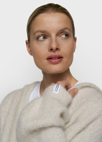 Kapuzenstrickpullover mit Lurex | ecru