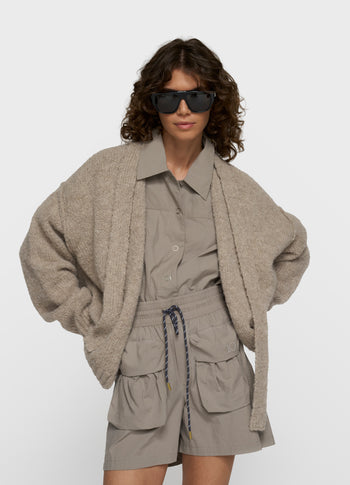 short belted knit cardigan | fog