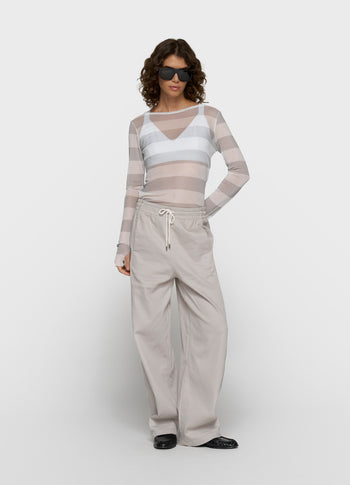 Mesh-Langarmshirt mit Streifen | white/stone