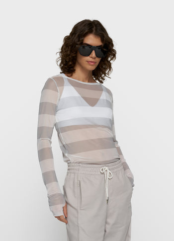 Mesh-Langarmshirt mit Streifen | white/stone