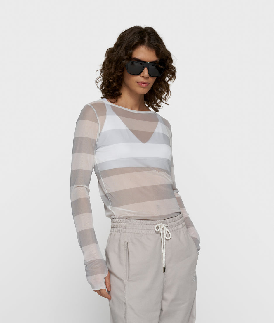 Mesh-Langarmshirt mit Streifen | white/stone