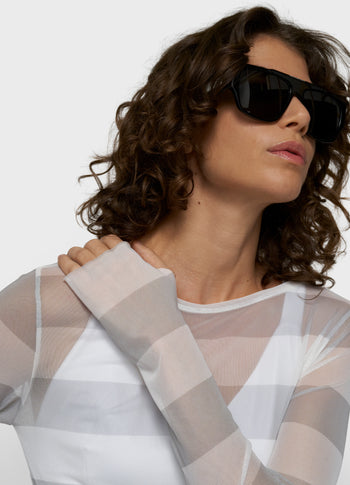 Mesh-Langarmshirt mit Streifen | white/stone