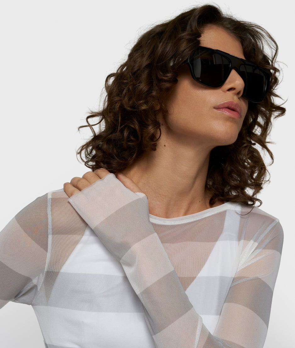 Mesh-Langarmshirt mit Streifen | white/stone