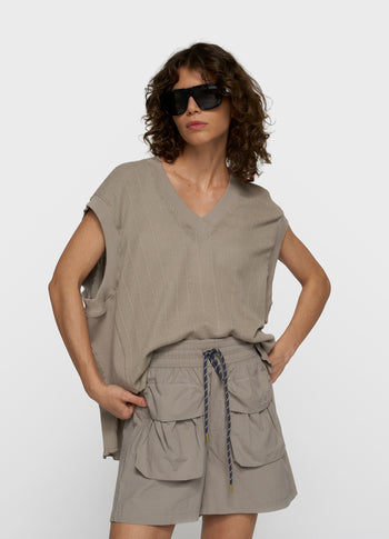 v-neck mesh top | fog