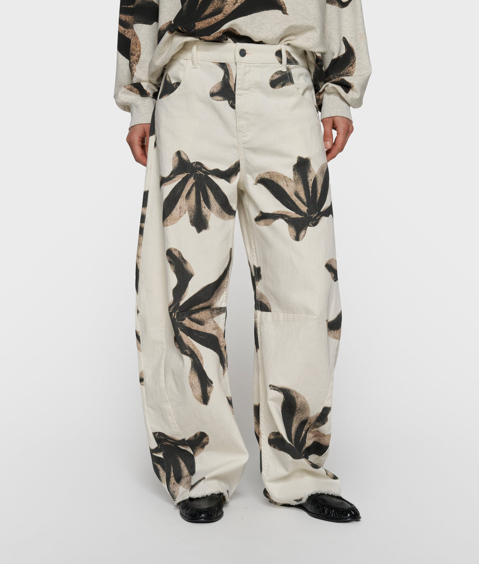western pants flower | ecru