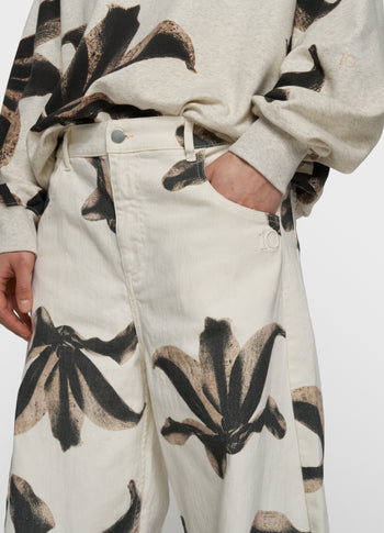 western pants flower | ecru