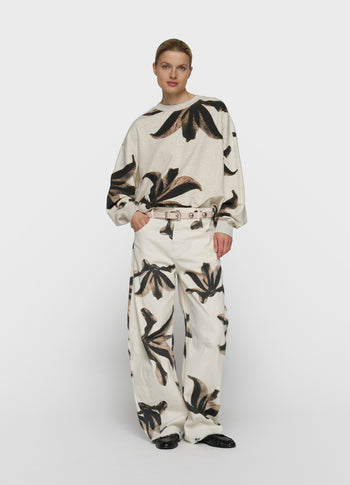 western pants flower | ecru