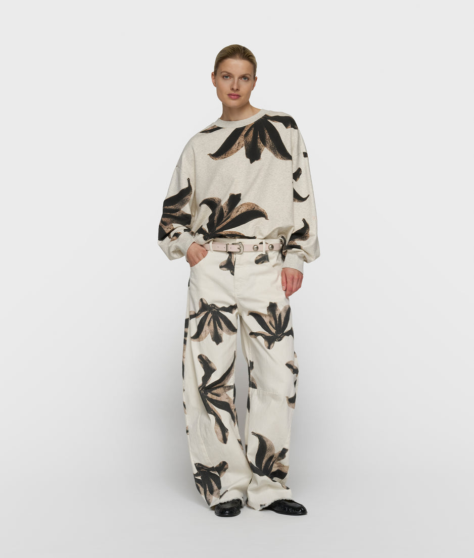western pants flower | ecru