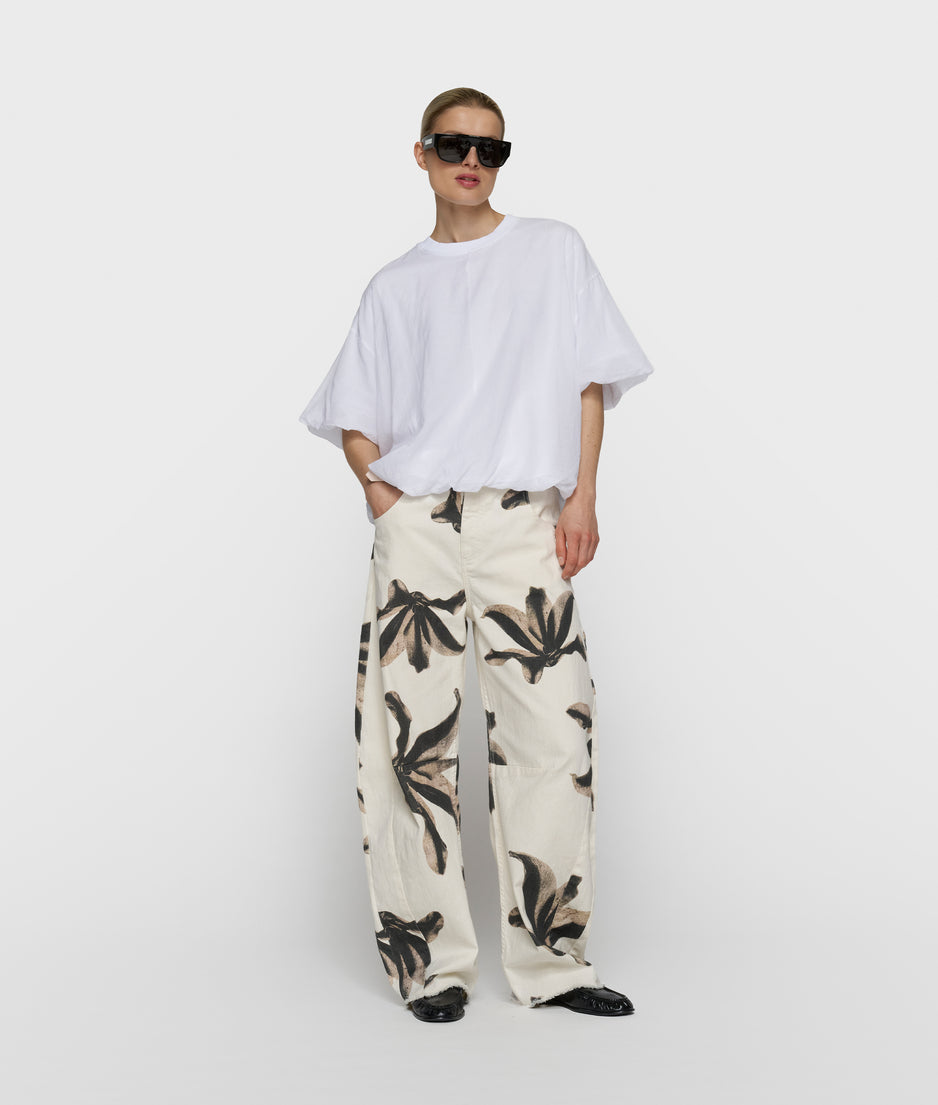 western pants flower | ecru