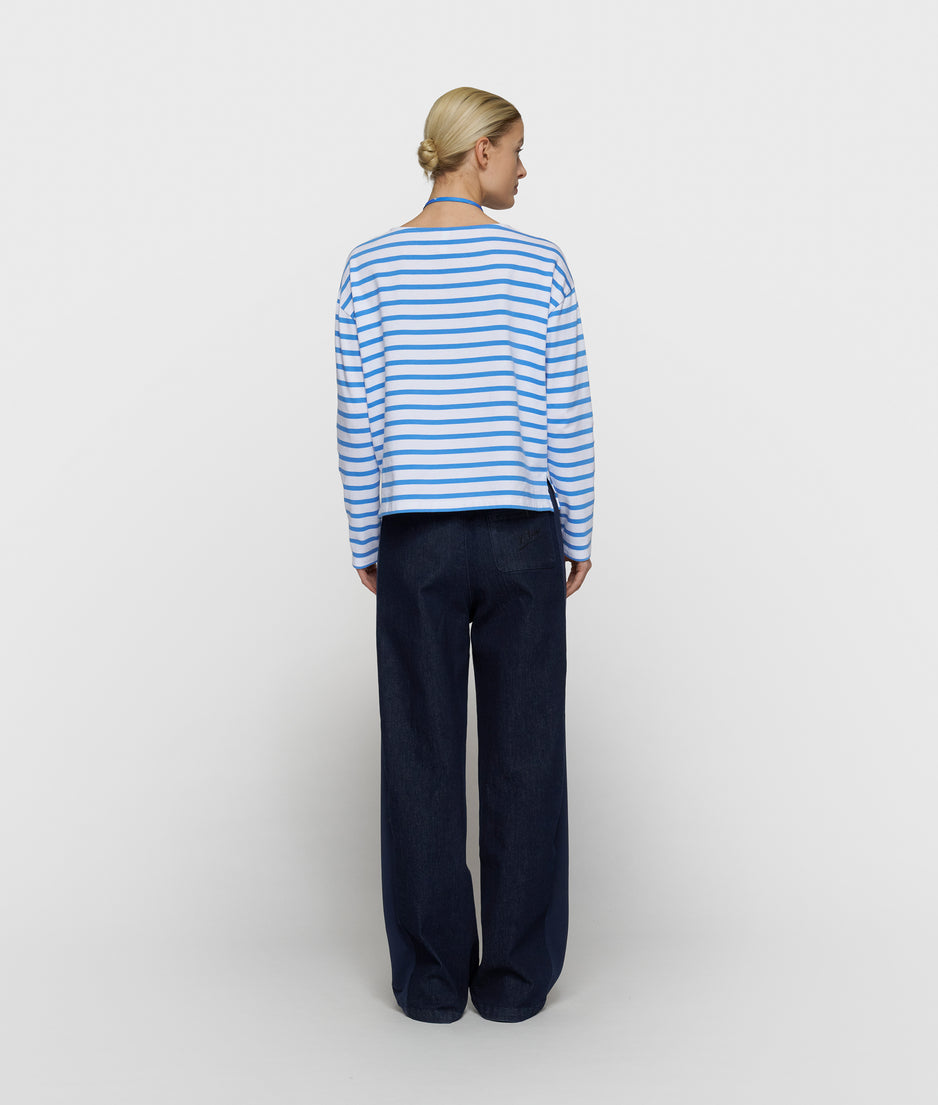 Bootsausschnitt-Oberteil mit Streifen | white/ultramarine