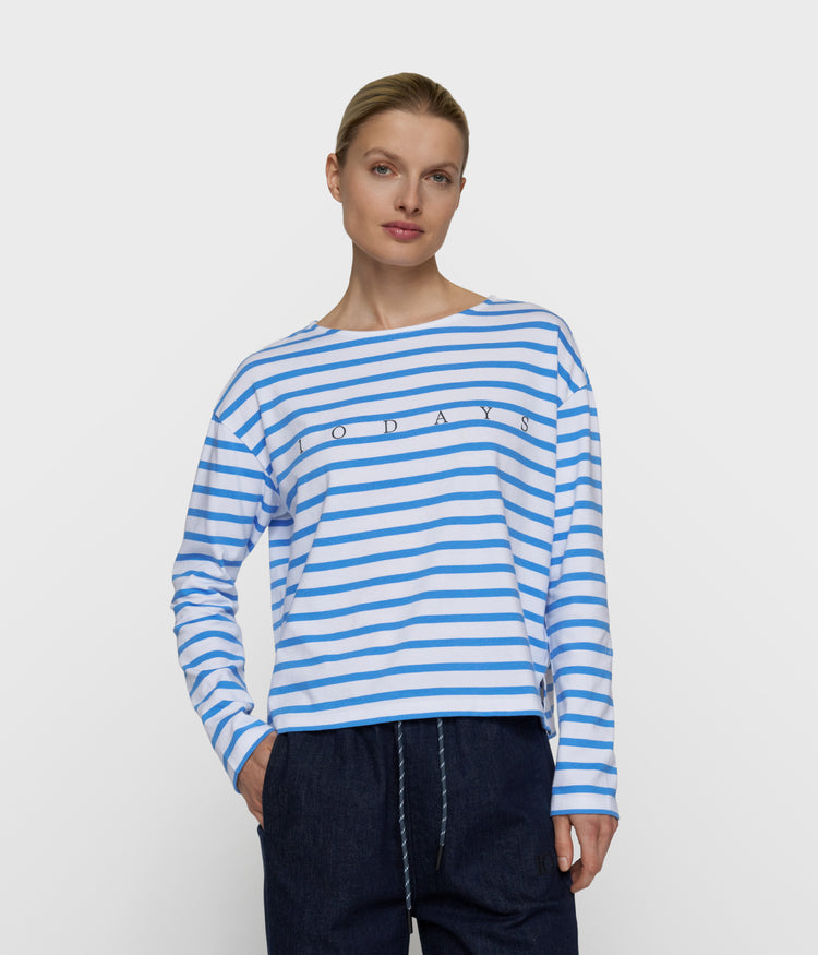 Bootsausschnitt-Oberteil mit Streifen | white/ultramarine