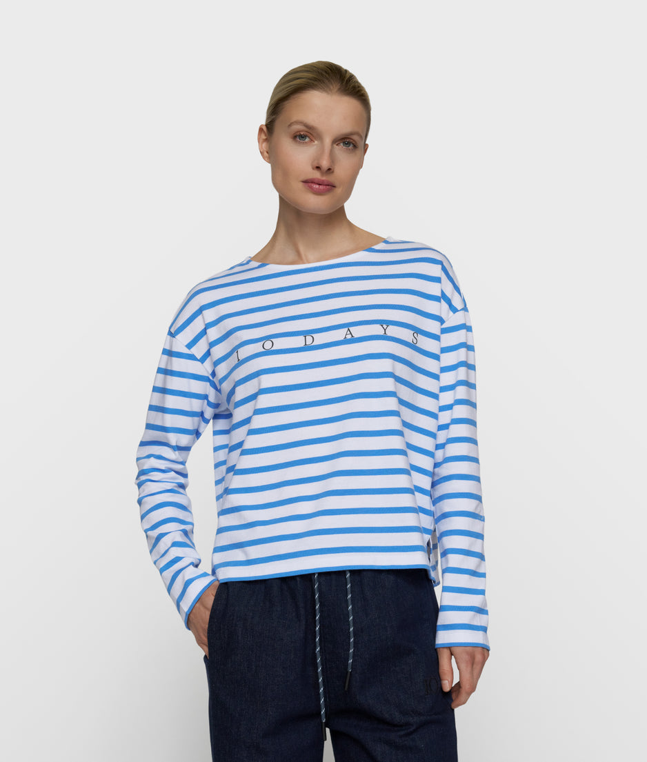 Bootsausschnitt-Oberteil mit Streifen | white/ultramarine