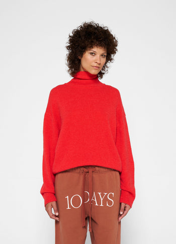turtleneck sweater knit | coral red