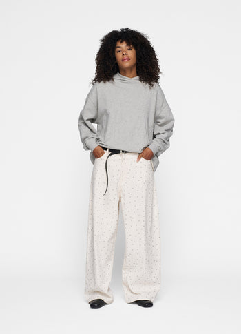 wide leg pants dots | ecru