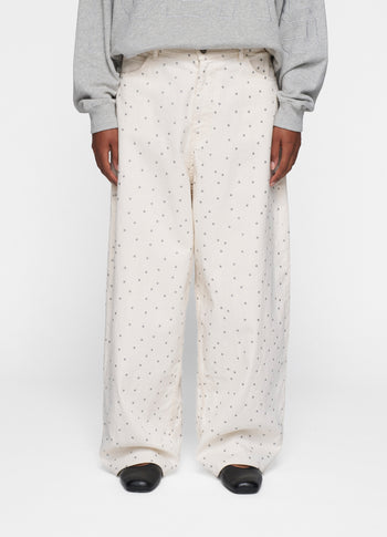 wide leg pants dots | ecru