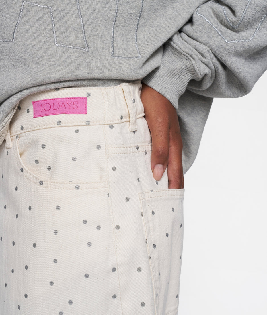 wide leg pants dots | ecru