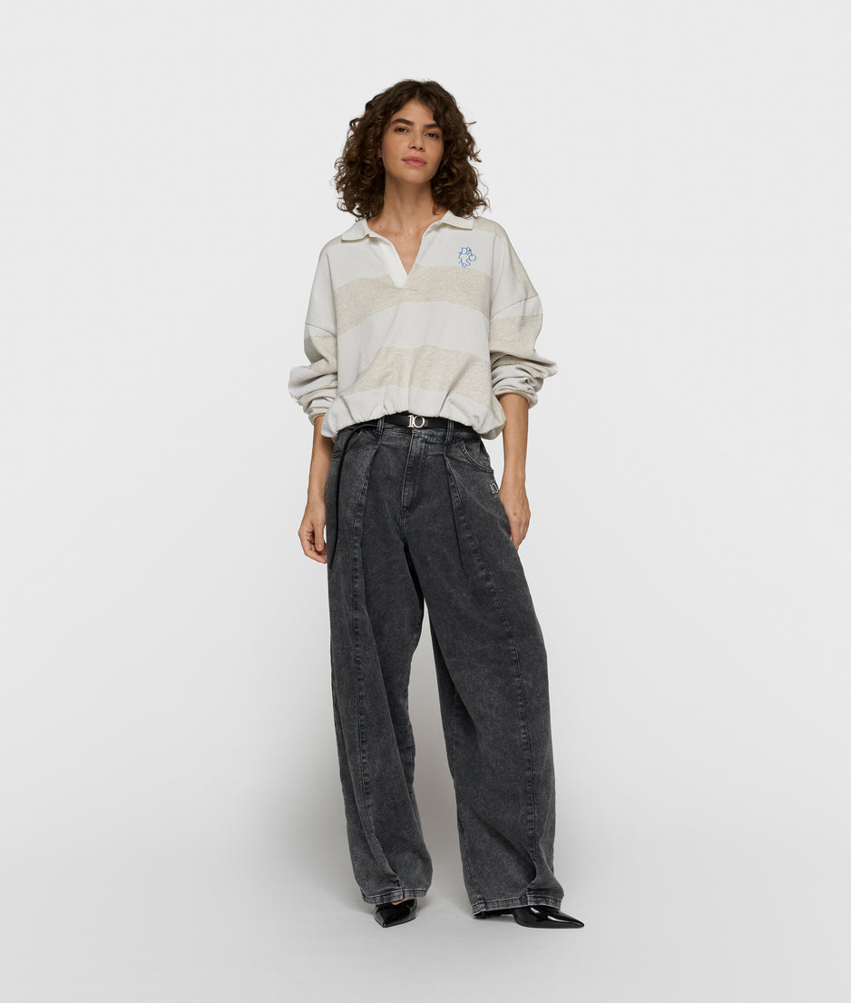 Ballonsweater mit Streifen | soft white melee