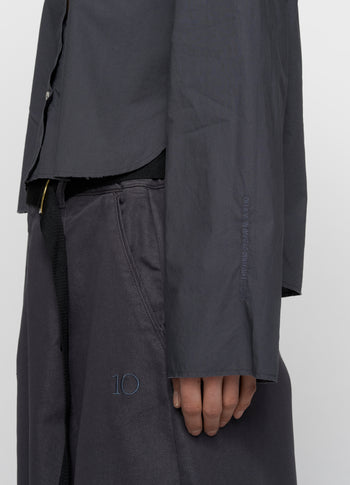 Cropped Bluse mit Schulterpolster | steel blue