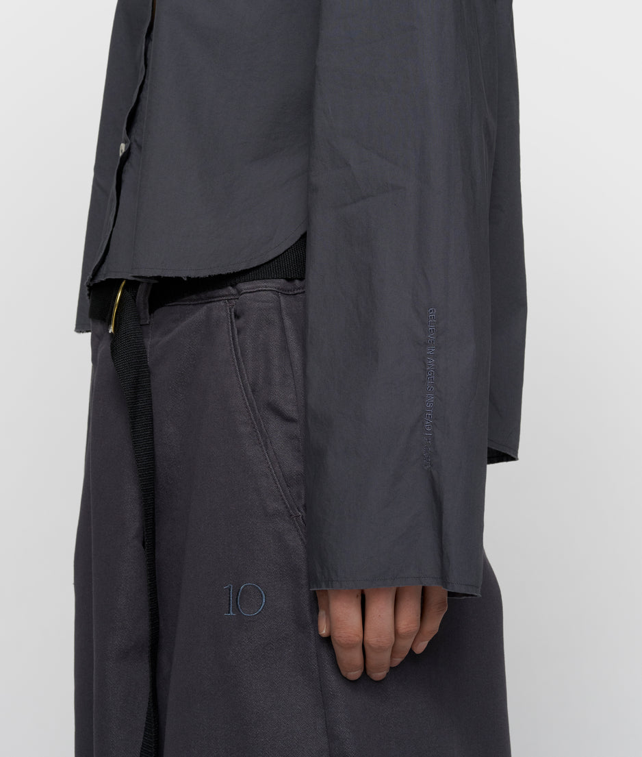Cropped Bluse mit Schulterpolster | steel blue