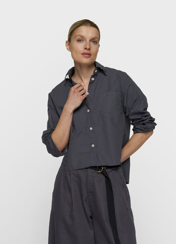 Cropped Bluse mit Schulterpolster | steel blue