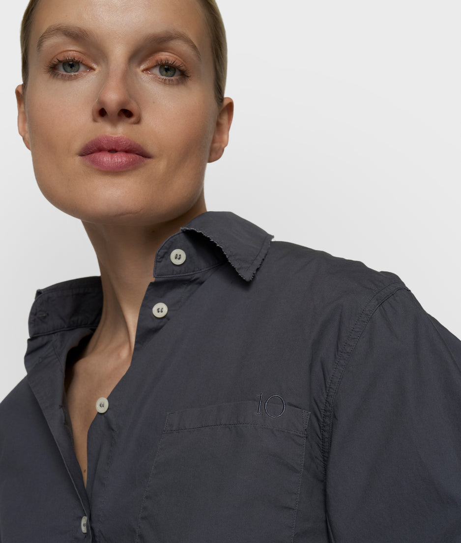 Cropped Bluse mit Schulterpolster | steel blue