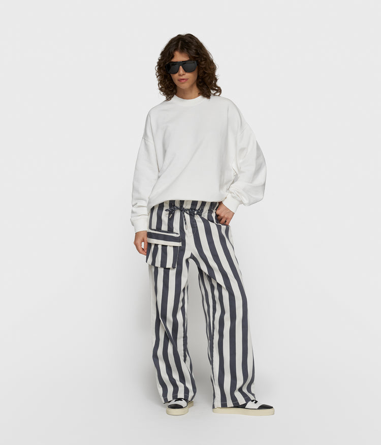 straight leg pants stripes | ecru/steel blue