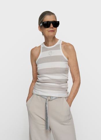 Geripptes Tanktop mit Streifen | white/stone