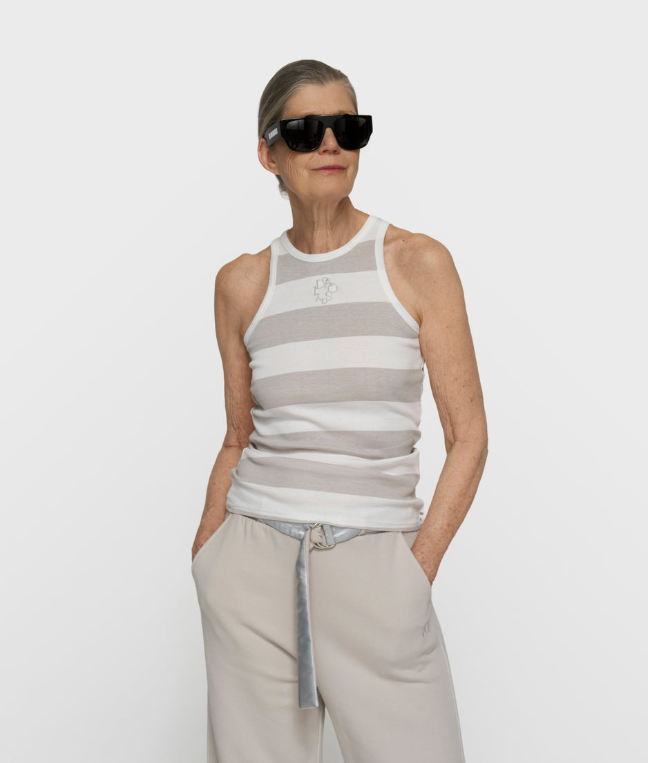 Geripptes Tanktop mit Streifen | white/stone