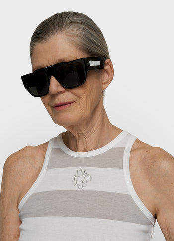 Geripptes Tanktop mit Streifen | white/stone
