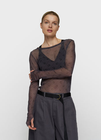 Mesh-Langarmshirt Monogramm | steel blue