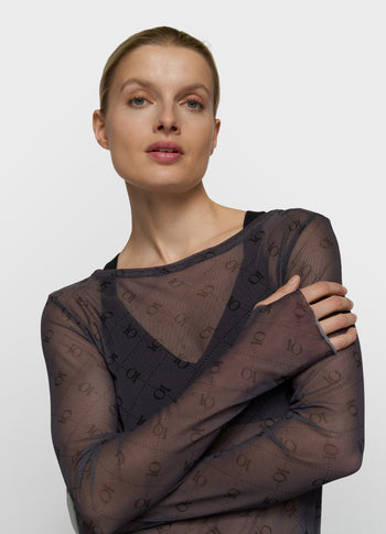 Mesh-Langarmshirt Monogramm | steel blue