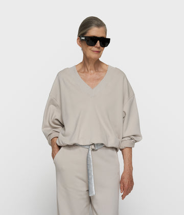 Ballonpullover mit V-Ausschnitt | stone