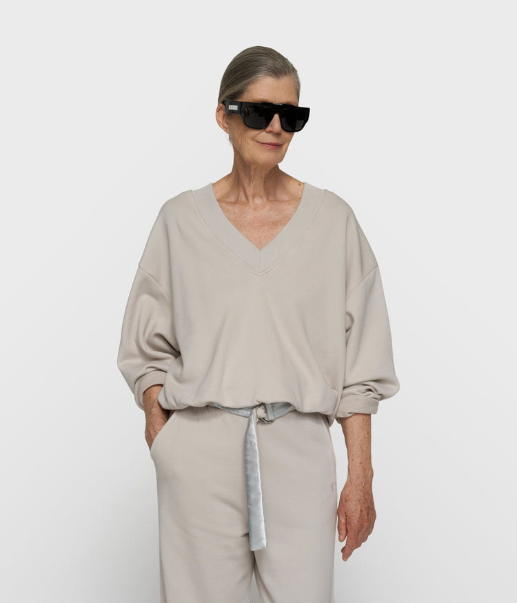 Ballonpullover mit V-Ausschnitt | stone