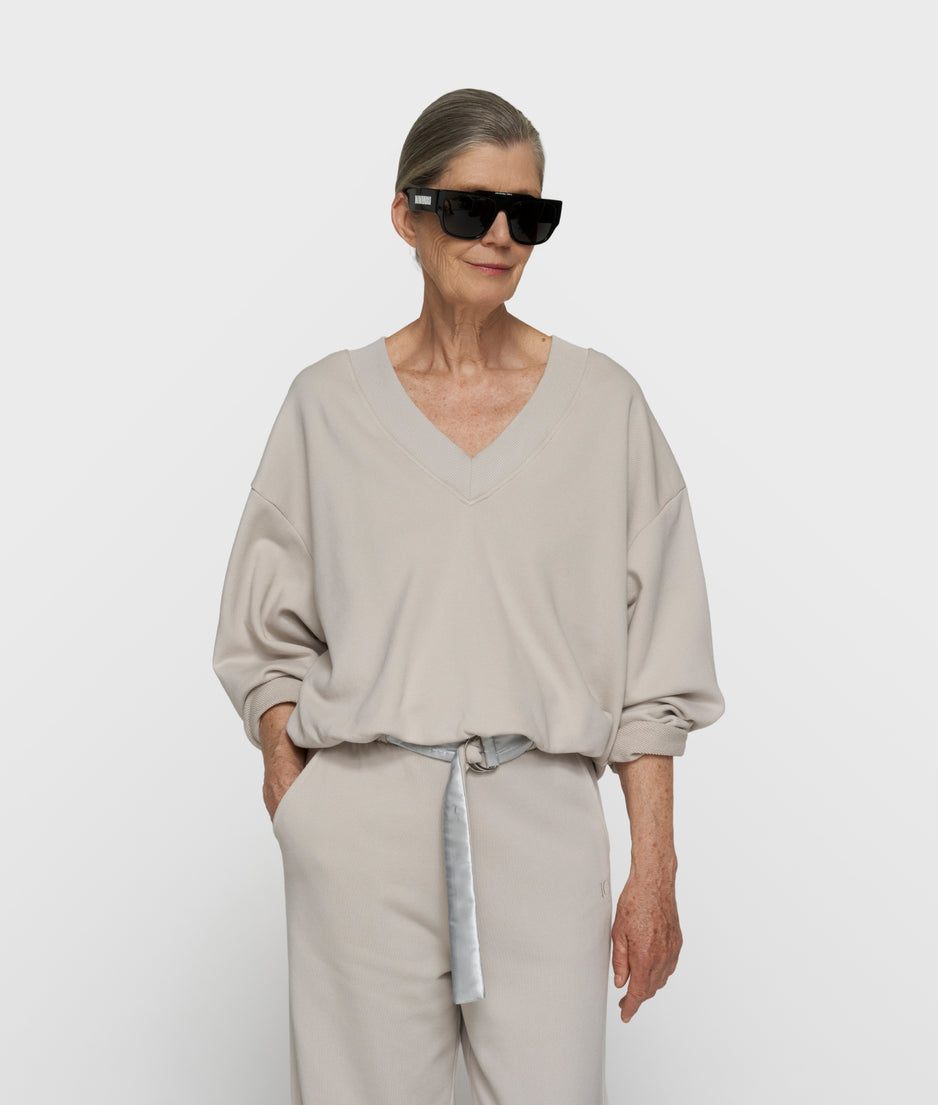 Ballonpullover mit V-Ausschnitt | stone