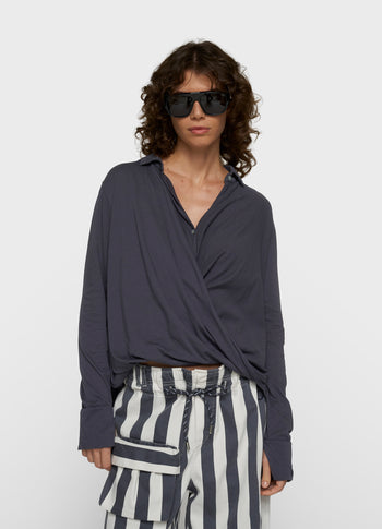 wrap blouse | steel blue