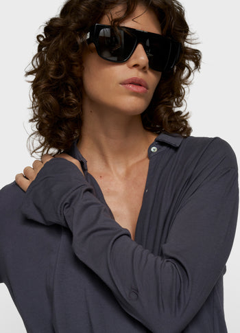 wrap blouse | steel blue
