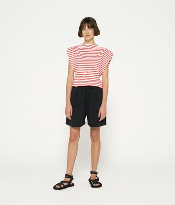 squared proud tee stripes | white/poppy red