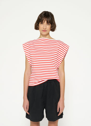 squared proud tee stripes | white/poppy red