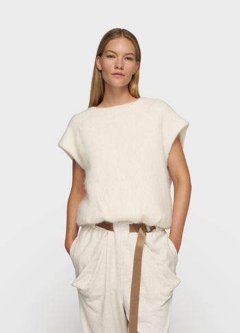 balloon hairy knit top | ecru
