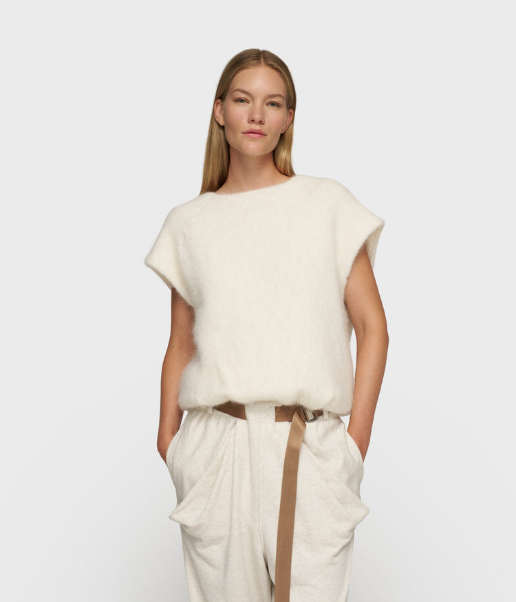 balloon hairy knit top | ecru