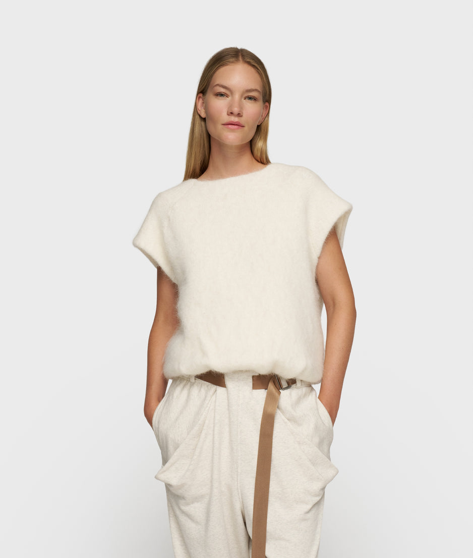 balloon hairy knit top | ecru