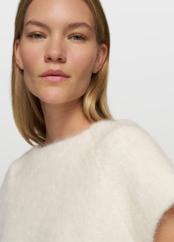 balloon hairy knit top | ecru