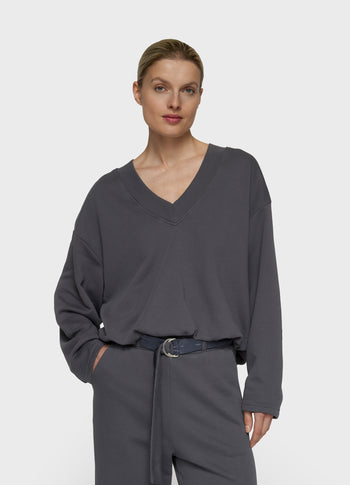 Ballonpullover mit V-Ausschnitt | steel blue
