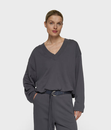 Ballonpullover mit V-Ausschnitt | steel blue