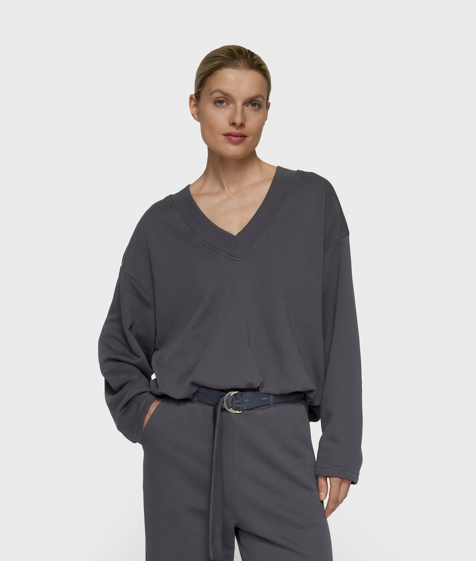Ballonpullover mit V-Ausschnitt | steel blue