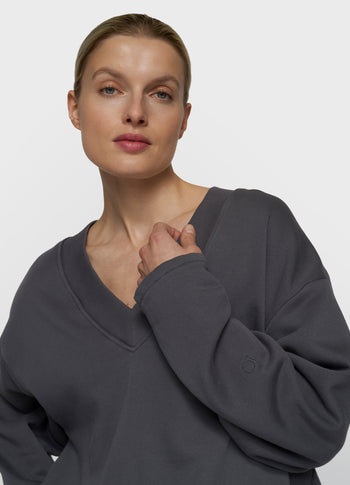 Ballonpullover mit V-Ausschnitt | steel blue