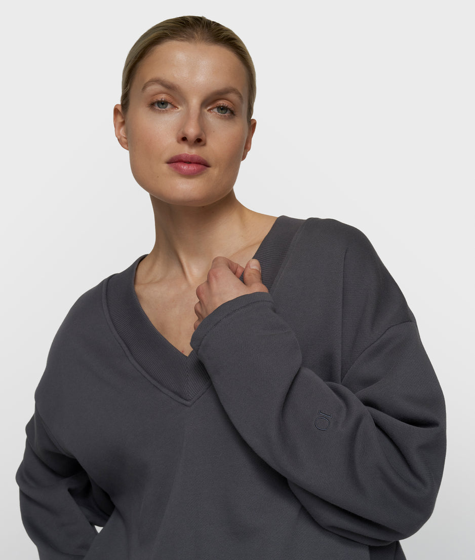 Ballonpullover mit V-Ausschnitt | steel blue