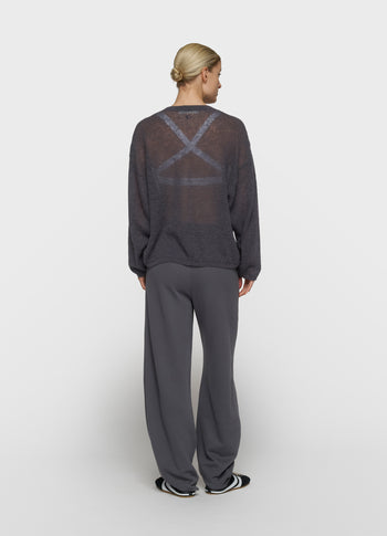 Dünner Strickpullover mit V-Ausschnitt | steel blue
